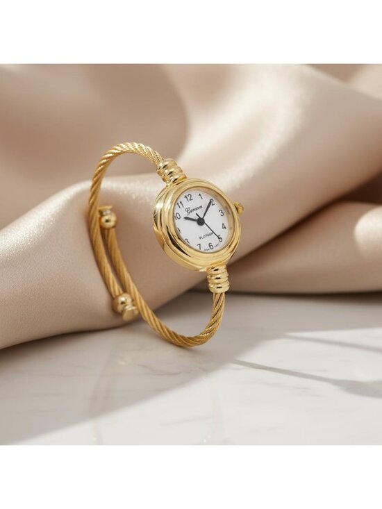 Women\'s Gold Analog Quartz Elegant Cable Cuff Arabic Numbers Bracelet Watch main image 6